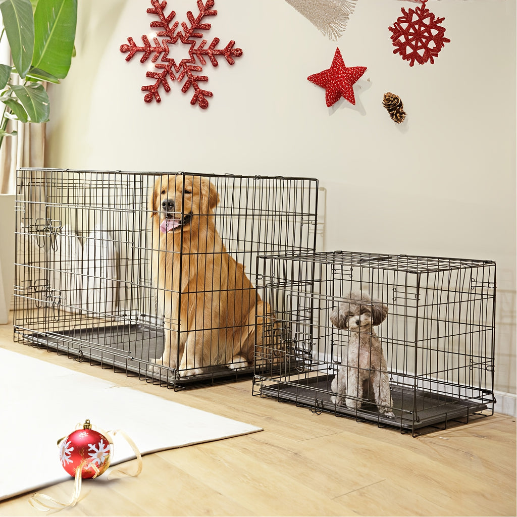 Folding Double-Door Wire Dog Crate with Divider - 30.31"L X 17.91"W X 19.49"H