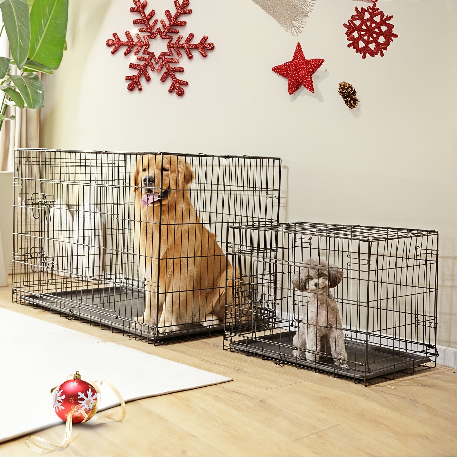 Folding Double-Door Wire Dog Crate with Divider - 30.31"L X 17.91"W X 19.49"H