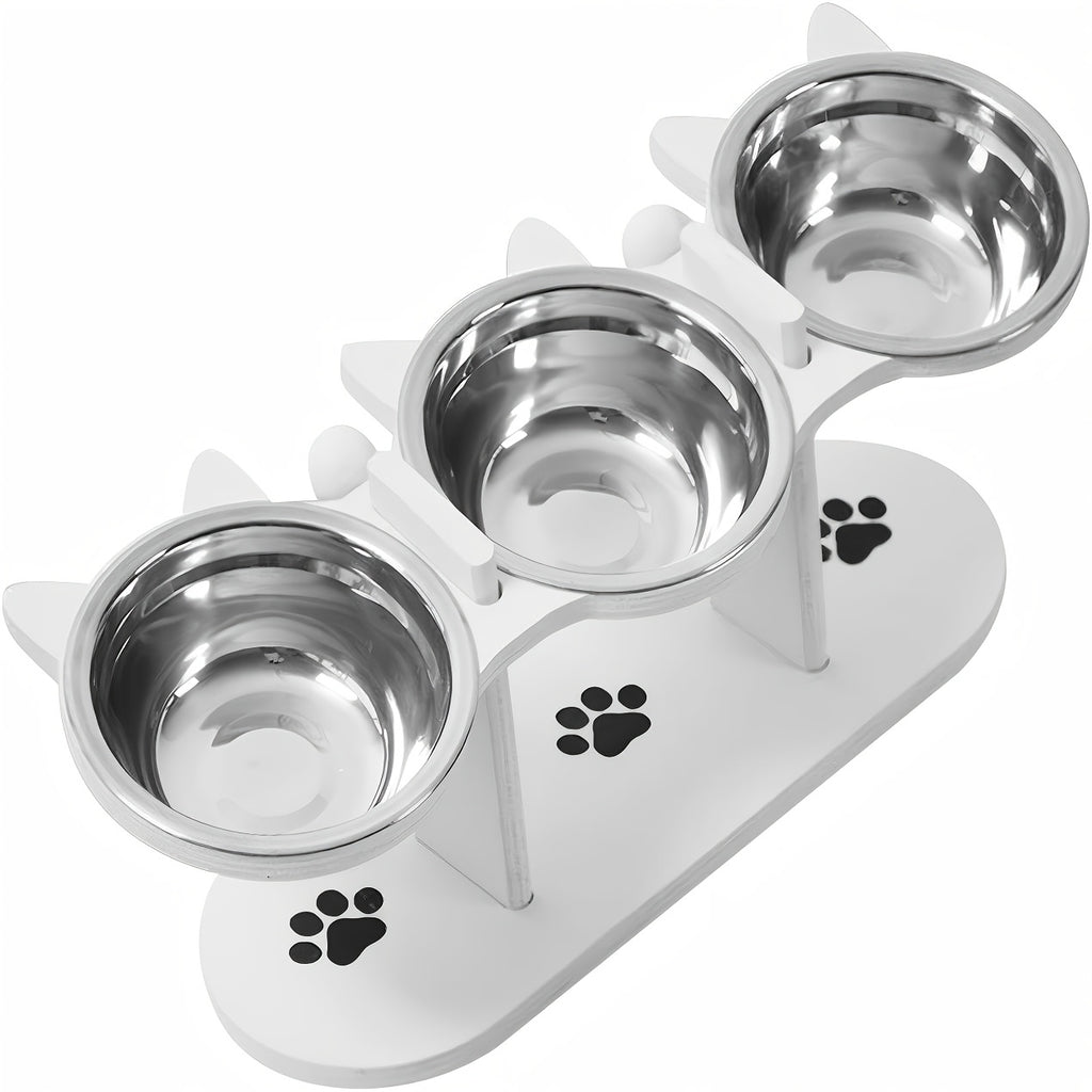 15° Tilted Elevated Pet Bowl Stand - Black 3 Bowls