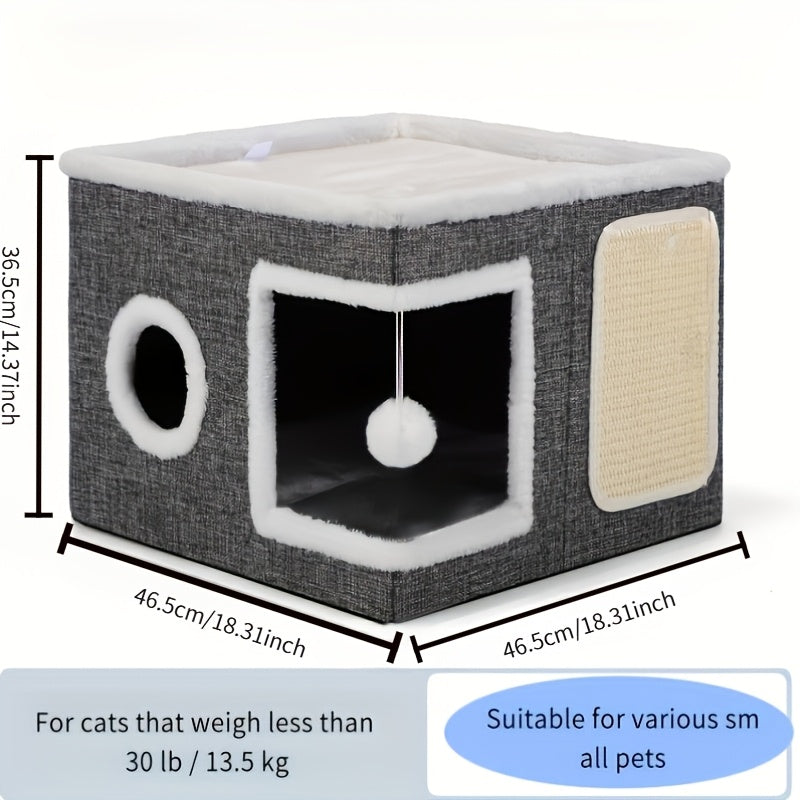 Foldable Multi-Level Cat House with Tunnel