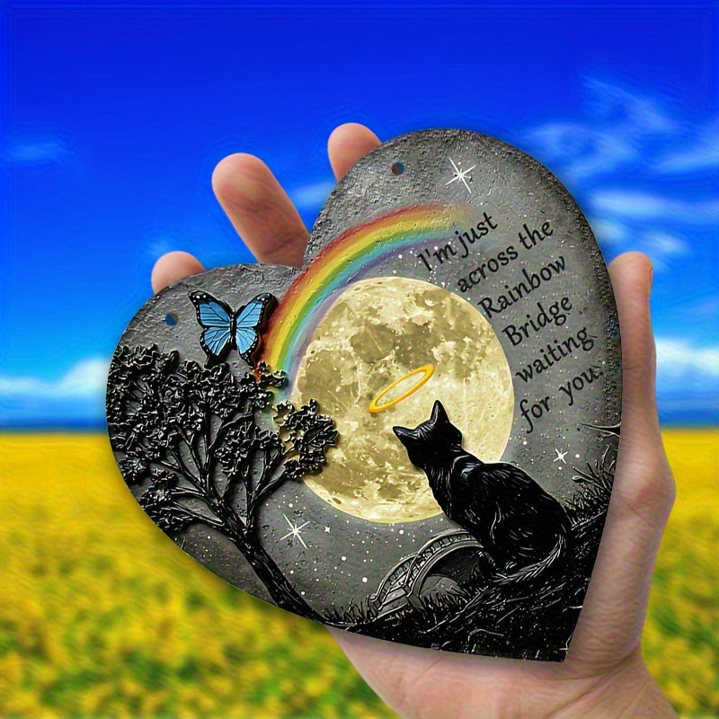 Heart-Shaped Rainbow Bridge Cat Memorial Plaque