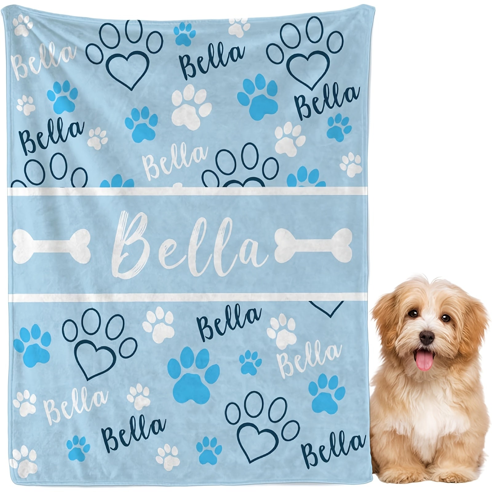 Personalized Dog Name & Number Blanket - 03, 40x50in