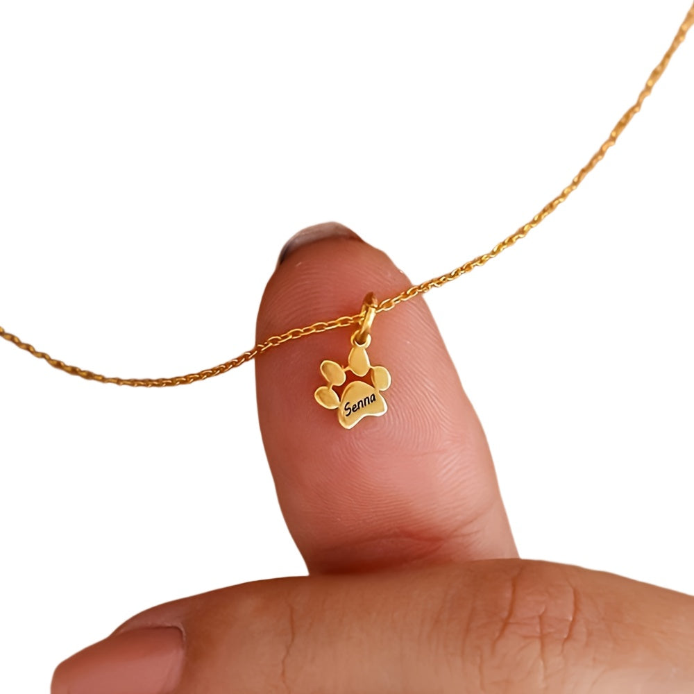 Personalized Paw Print Name Necklace - Golden
