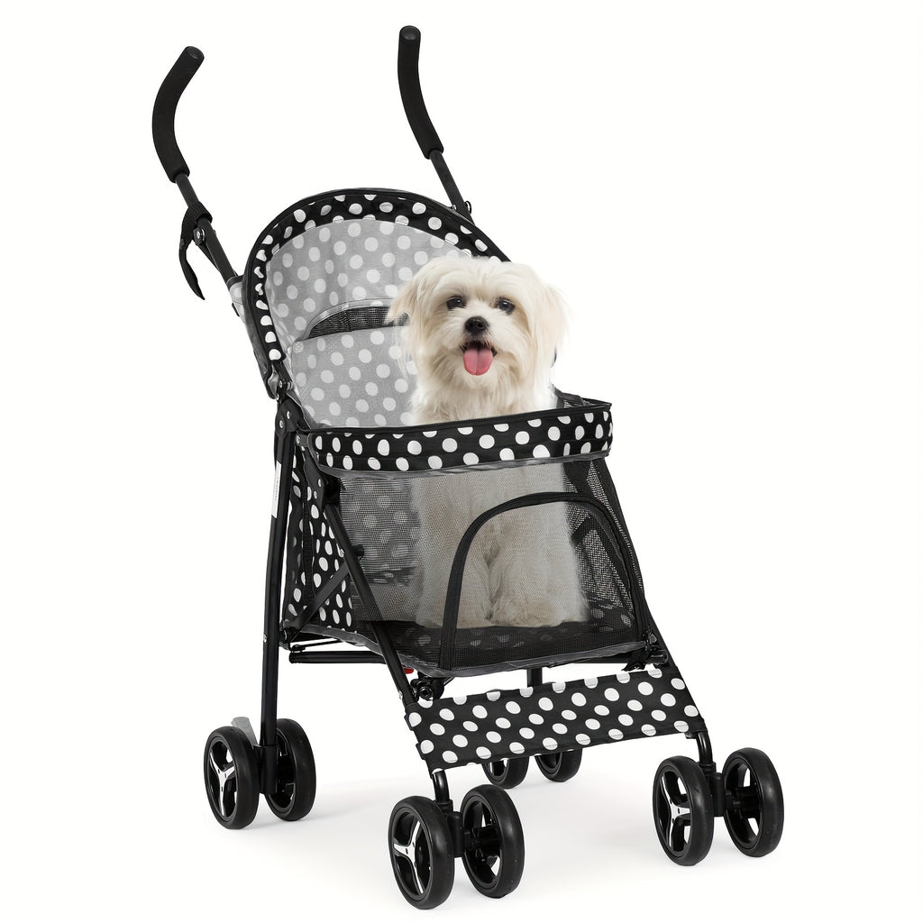 Foldable Pet Stroller for Pets up to 22 lb - Lawn Green with White Polka Dots