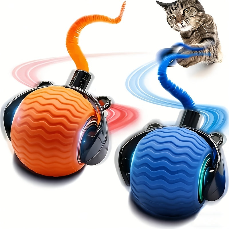 Automatic Rolling Cat Ball Toy with Tail - Blue