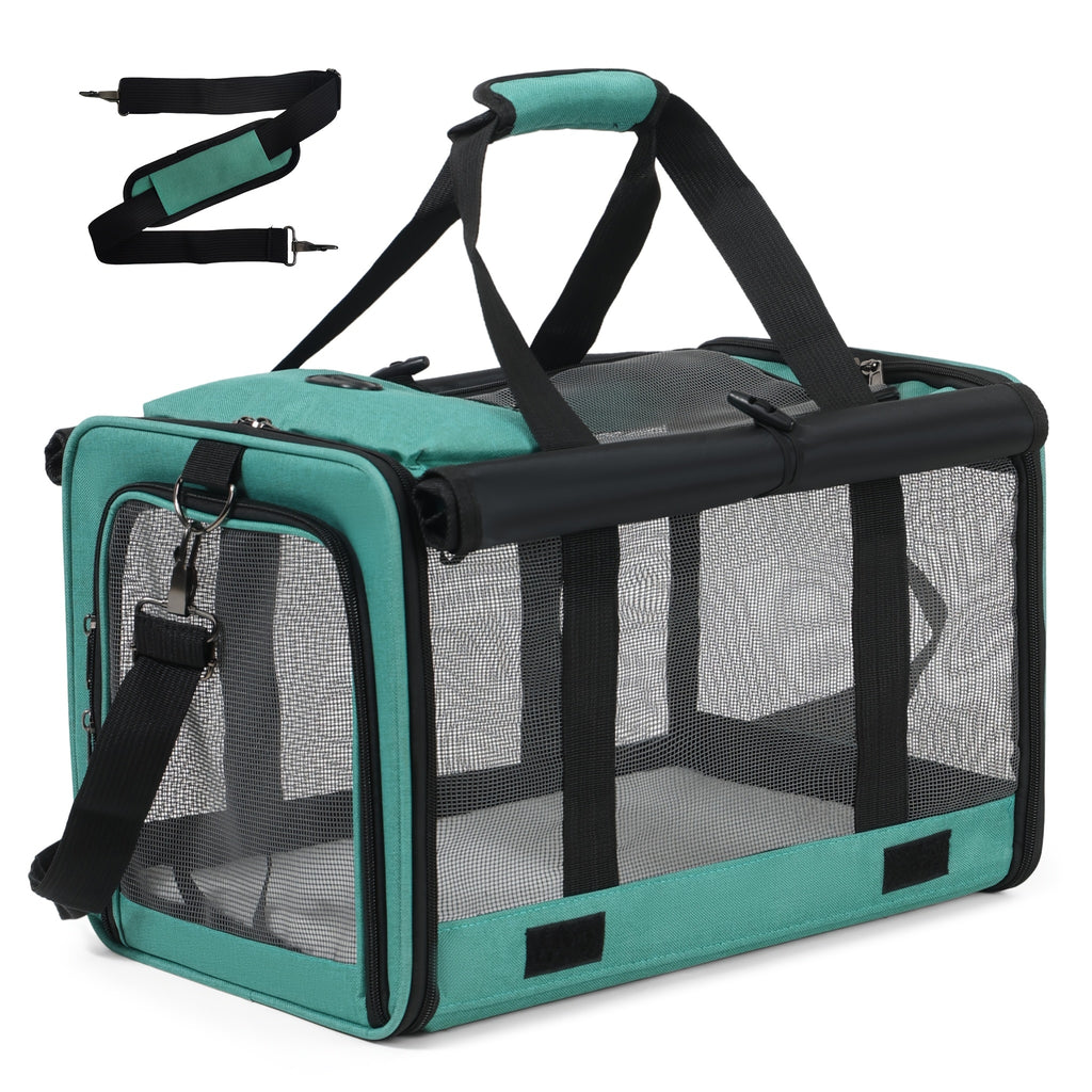 Foldable Soft-Sided Pet Travel Carrier - 1 gray bag +1 collar +1 tether