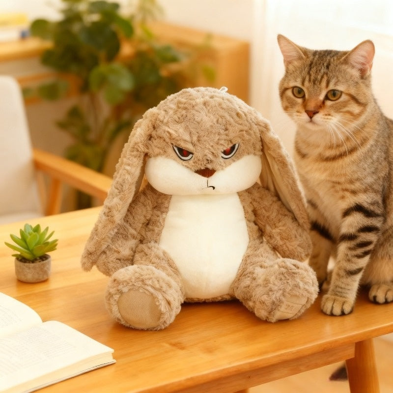 Plush Bunny Pet Toy with Expressive Face - Devil Long-Eared Rabbit