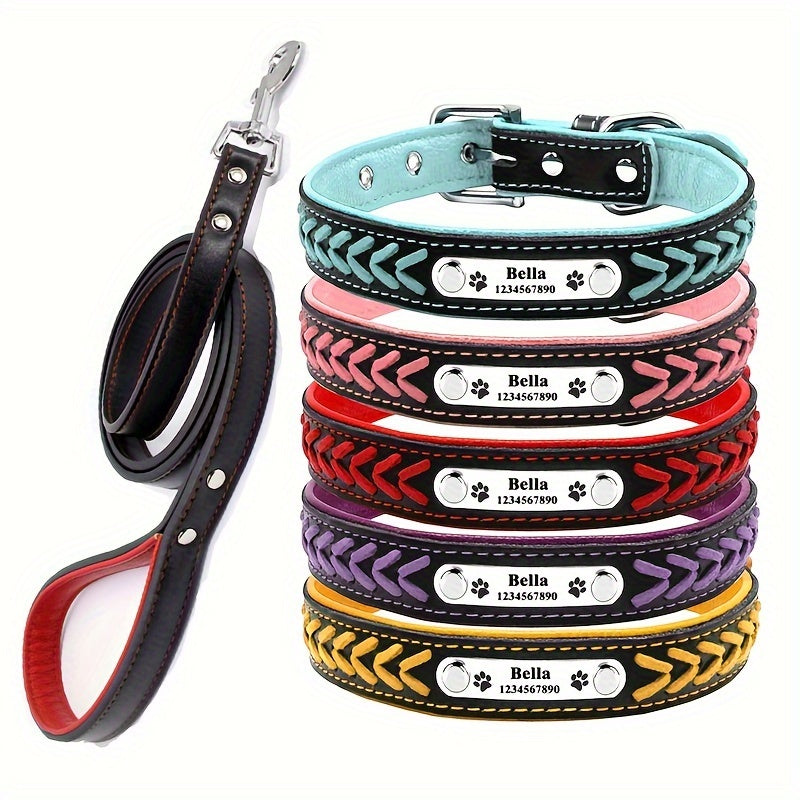 Personalized Reflective Dog Collar and Leash Set - Red, XS