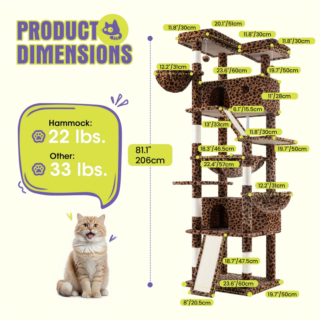 36-81 in Multi-Level Cat Tree Tower - Dark Gray, 24''L X 24"W X 65"H