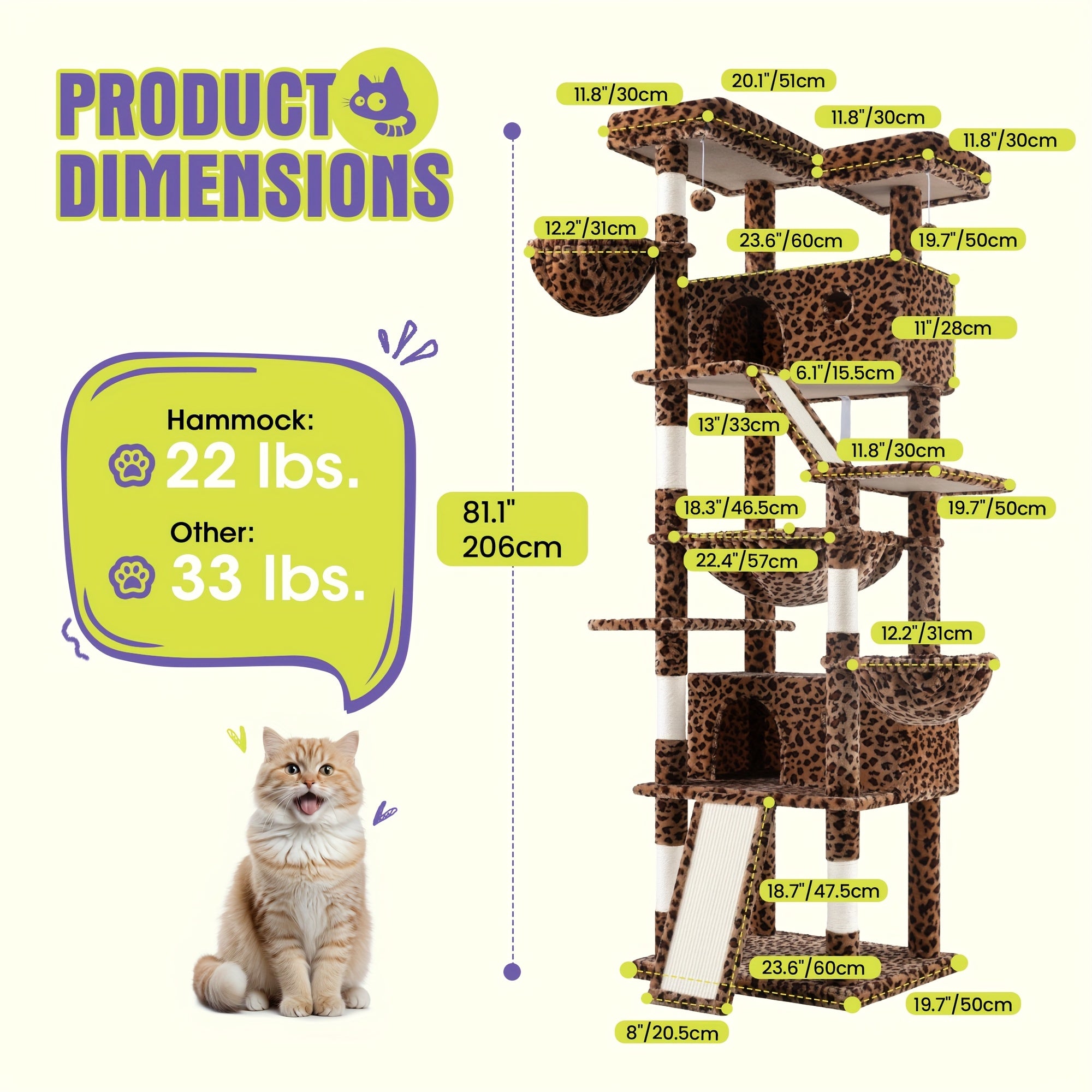 36-81 in Multi-Level Cat Tree Tower - Dark Gray, 24''L X 24"W X 65"H