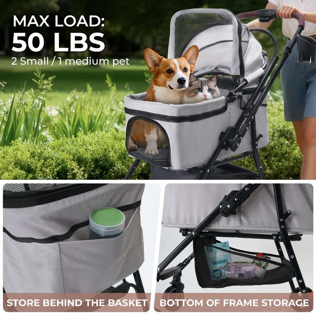 3-in-1 Foldable Luxury Pet Stroller - Black
