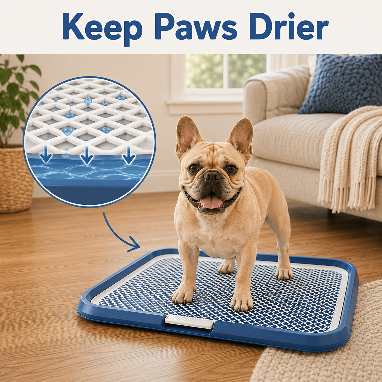 Indoor Dog Potty Tray with Removable Grate - Blue
