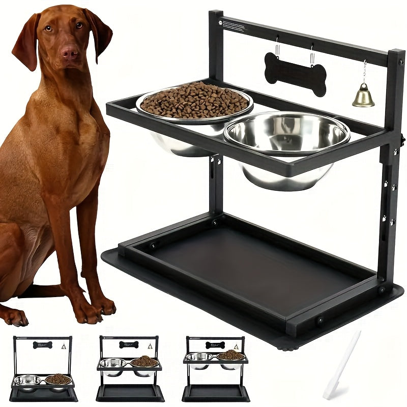 Adjustable Elevated Dog Bowl Stand with 2 Bowls - Black