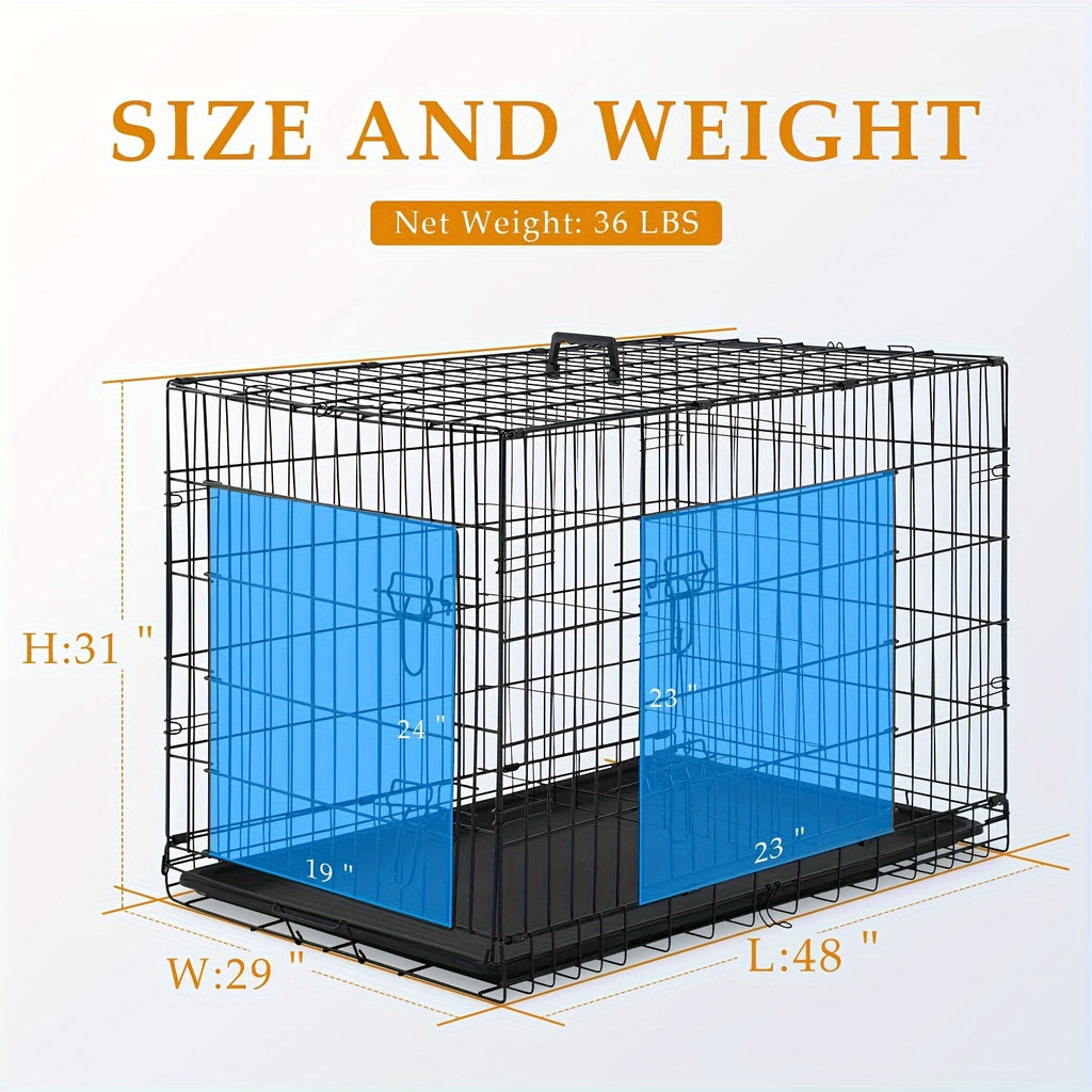 42/48 in Folding Double-Door Dog Crate - Blue, 48.0"L x 29.0"W x 31.0"H