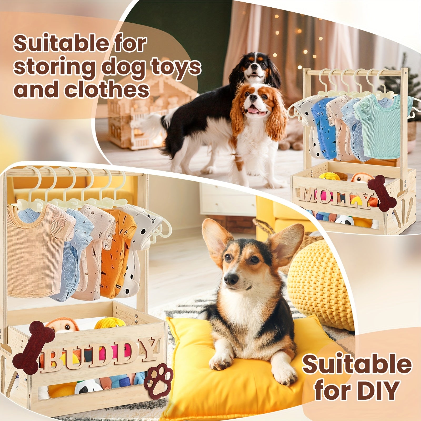 Wooden Pet Wardrobe with Storage Basket