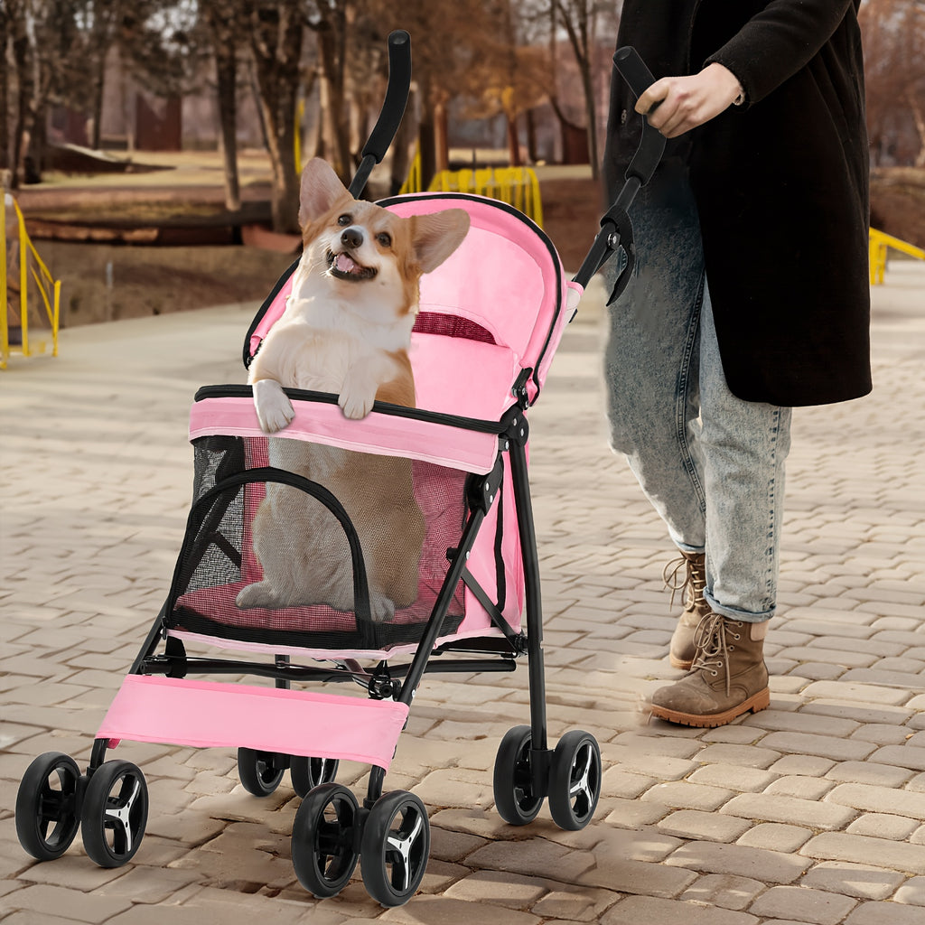 Foldable Pet Stroller for Pets up to 22 lb - Black with White Polka Dots