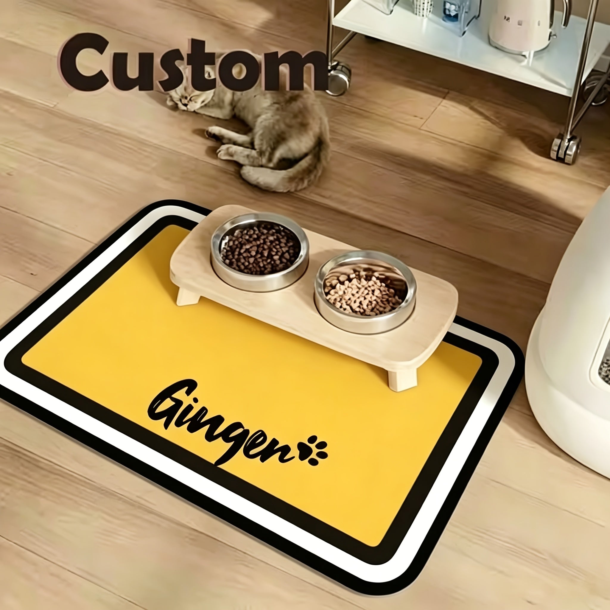 Personalized Washable Pet Feeding Mat - Yellow, 12 × 16 IN