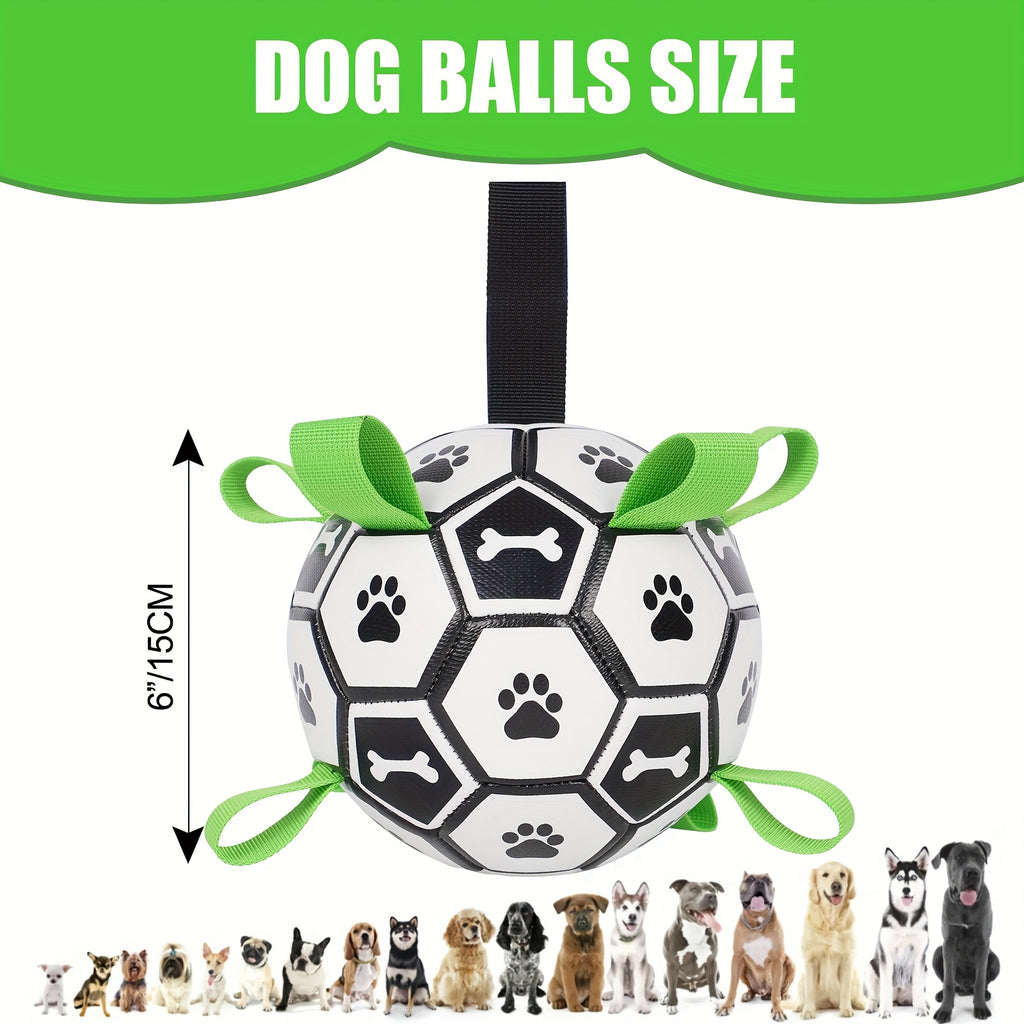Dog Soccer Ball with Tug Straps - 7.25in/18.5cm