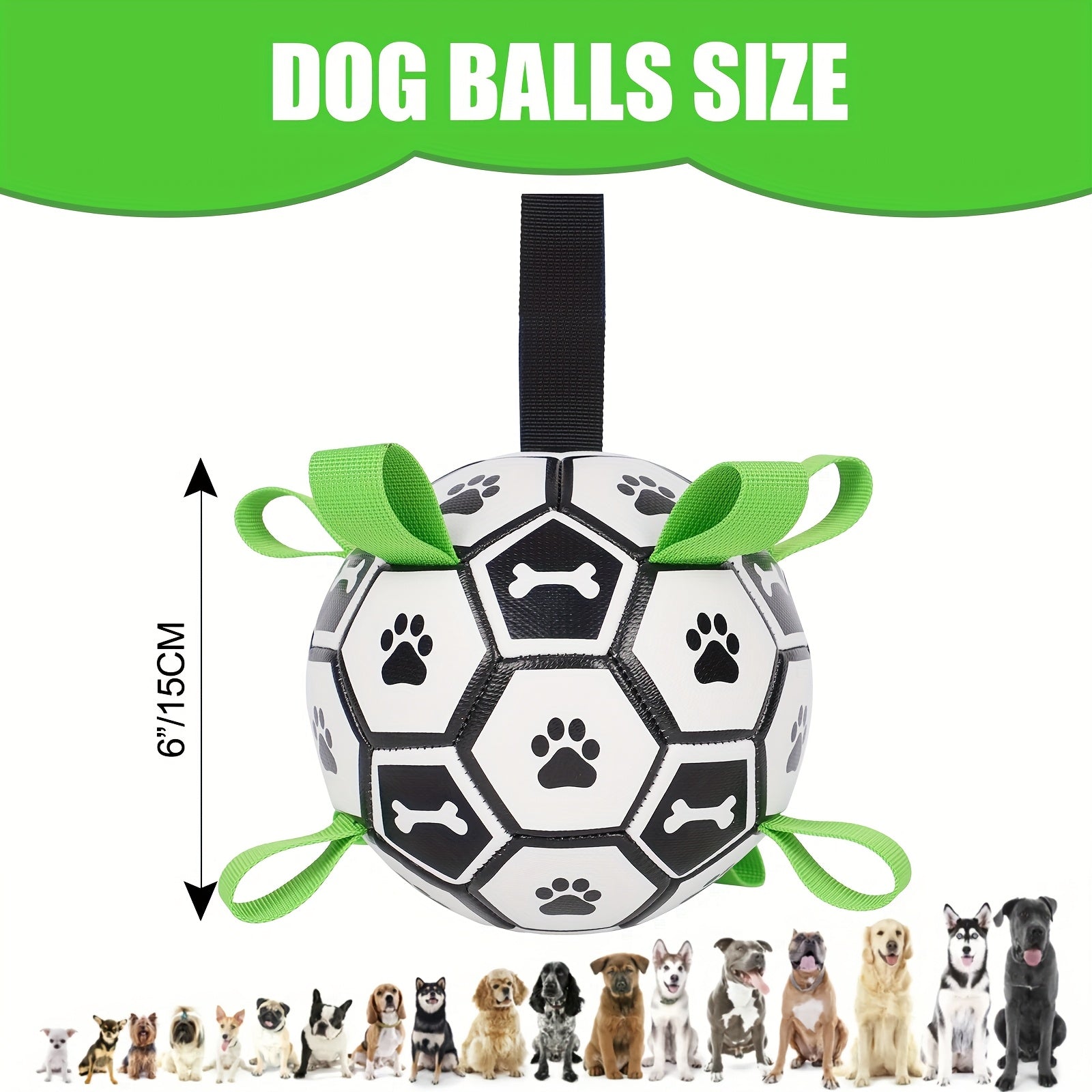 Dog Soccer Ball with Tug Straps - 7.25in/18.5cm