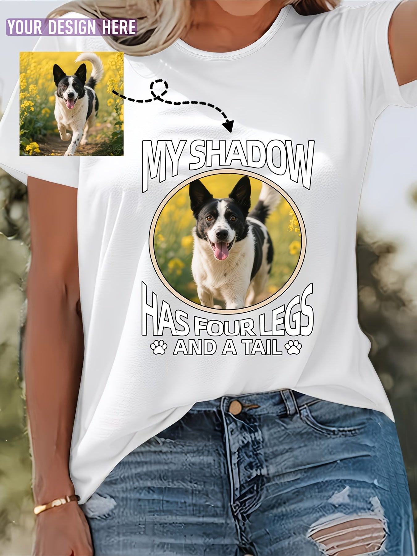 Women's Custom Pet Photo Crew-Neck T-Shirt - Grey, S