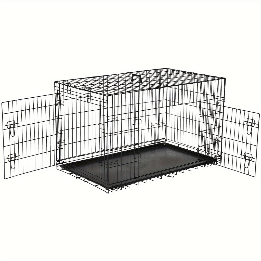 Folding Double-Door Wire Dog Crate with Divider