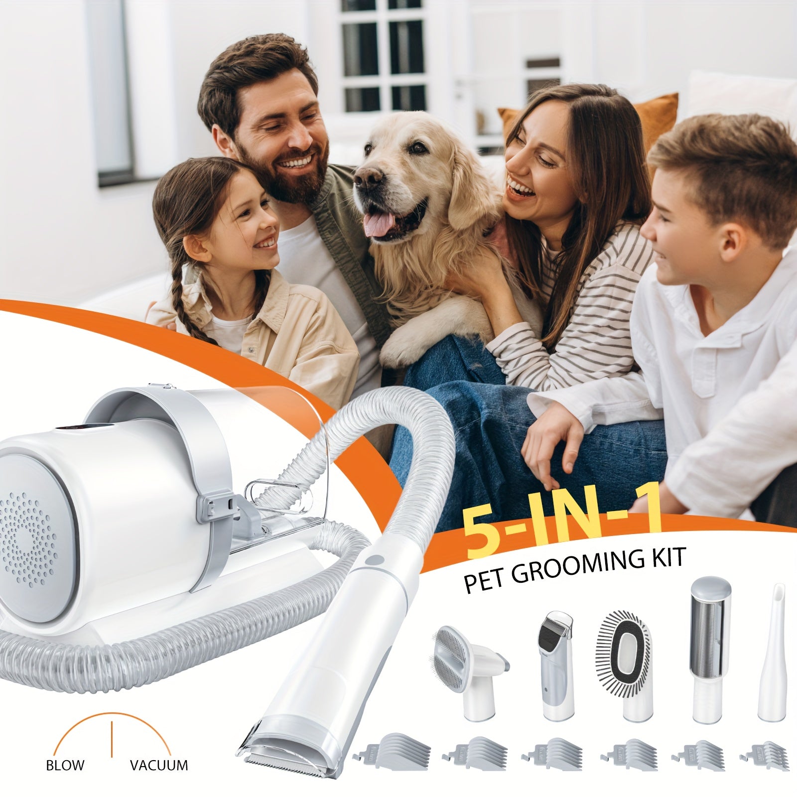 5-in-1 Pet Grooming Vacuum Kit - Gray