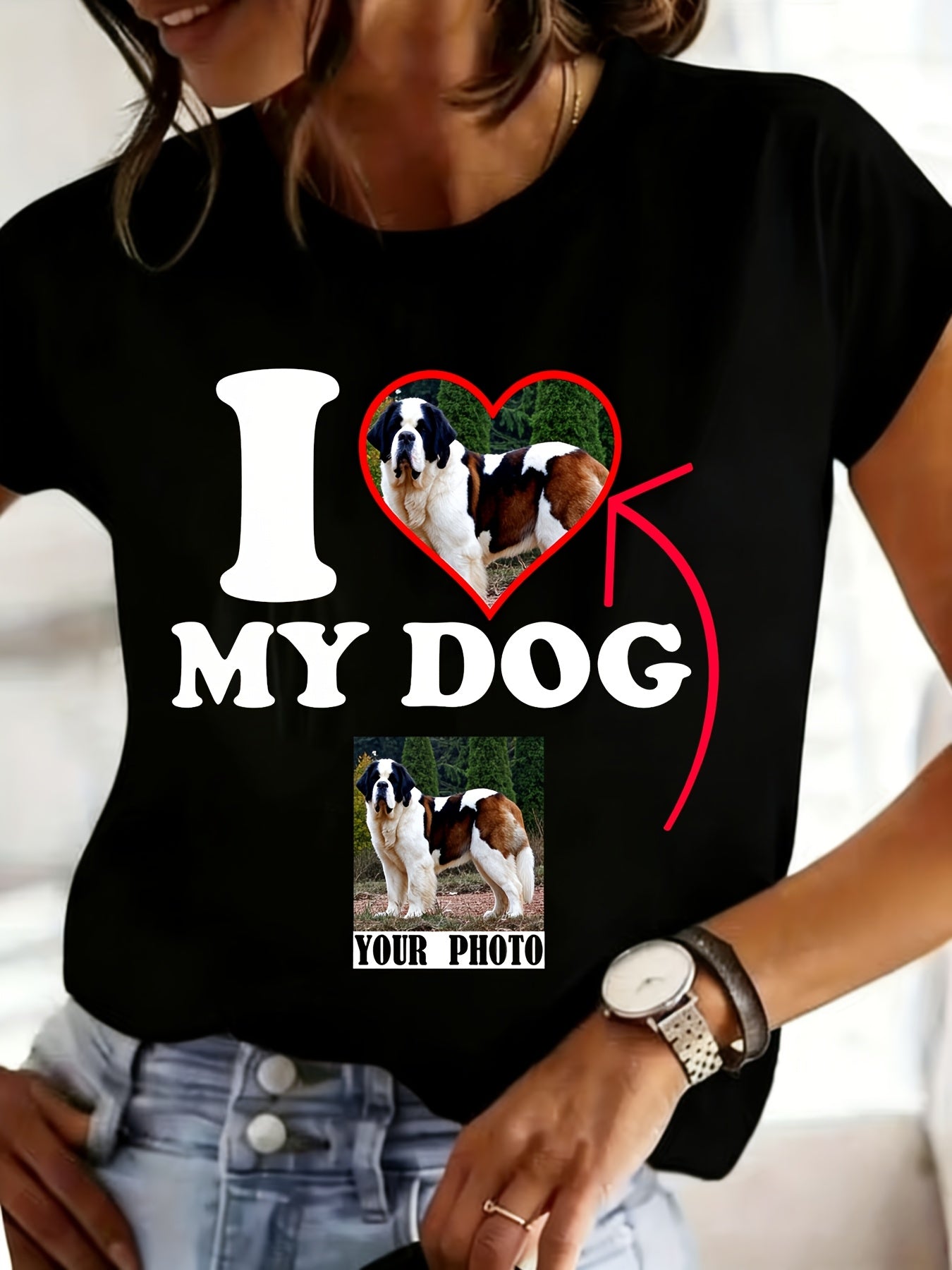 Women's Colorful Personalized Pet Photo T-Shirt - Deep Blue, M