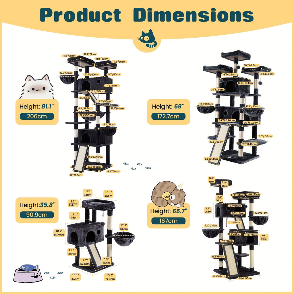 36-81 in Multi-Level Cat Tree Tower - pink, 24''L x 24"W x 65"H-R