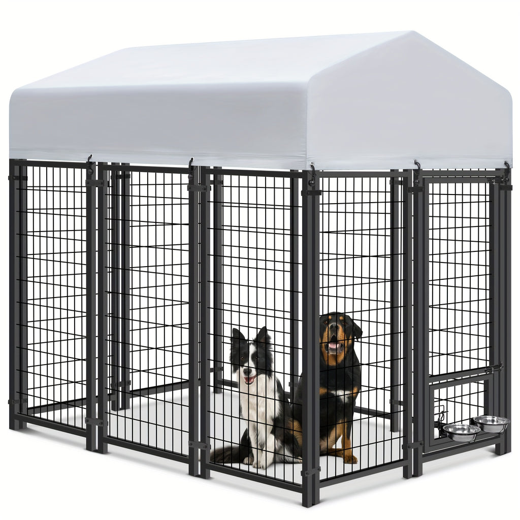 Outdoor Steel Dog Kennel with Roof Cover - 4'L x 4'W x 6'H
