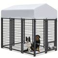 Outdoor Steel Dog Kennel with Roof Cover - 4'L x 4'W x 6'H
