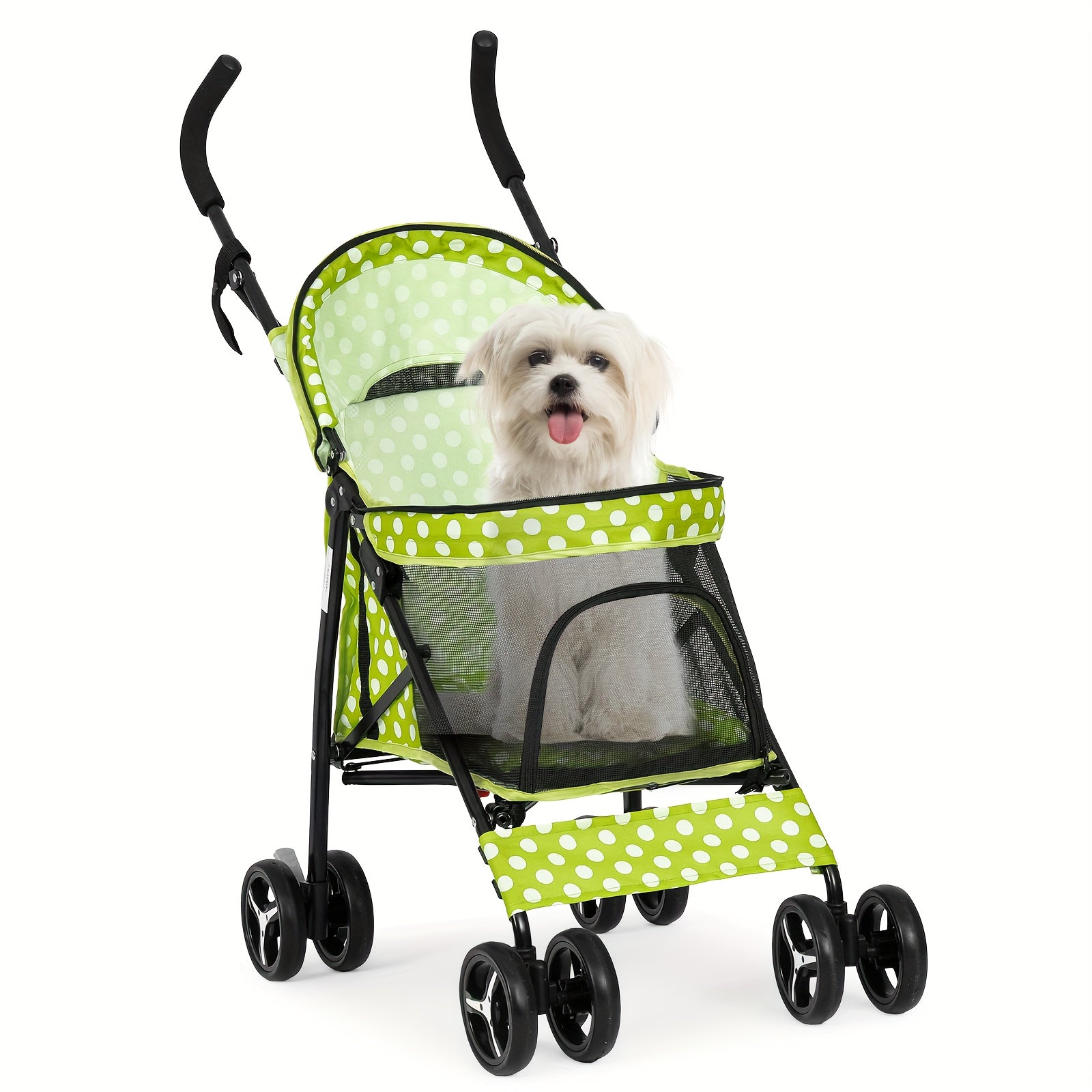 Foldable Pet Stroller for Pets up to 22 lb - Hot Pink with White Polka Dots