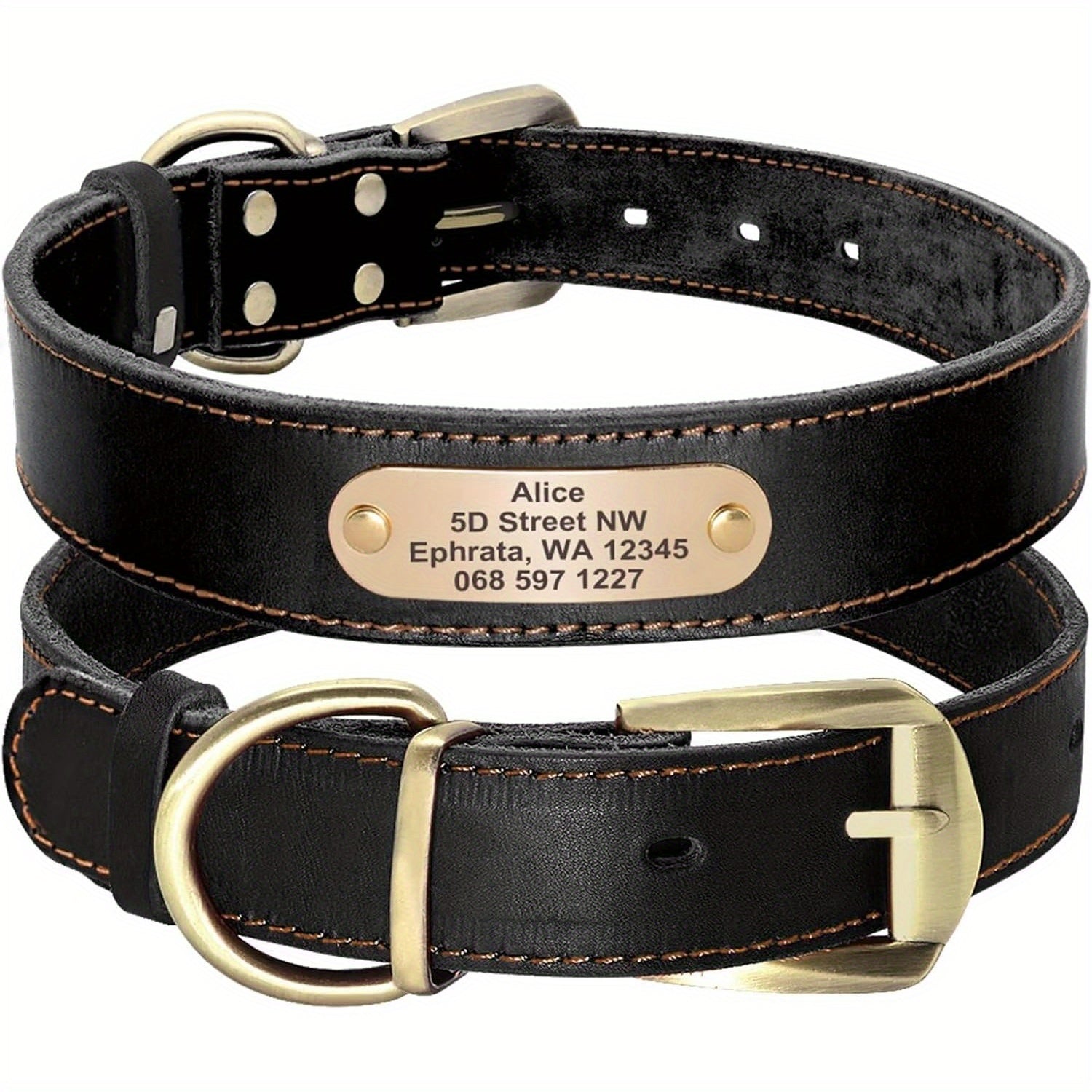Personalized Dog Collar with Engraved ID Tag - Red, M