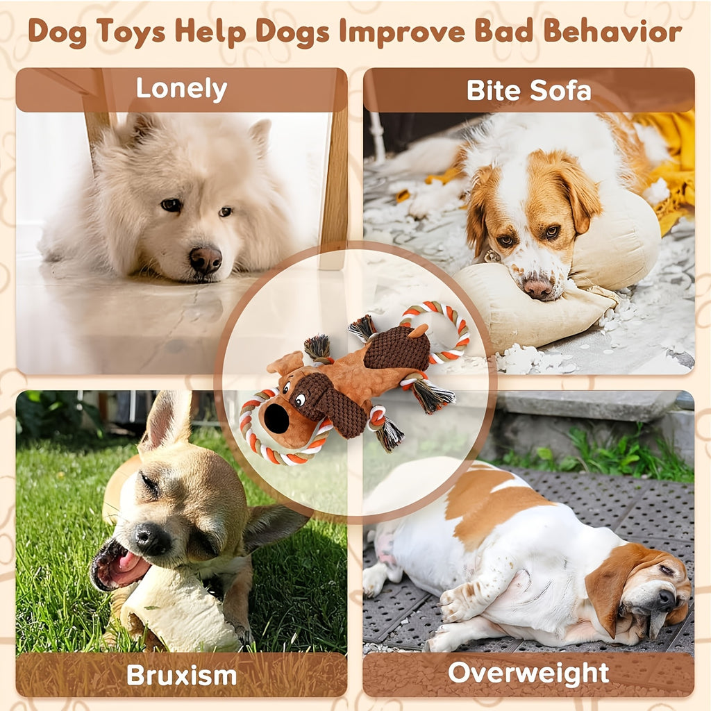 Squeaky Plush Dog Tug Toy for Strong Chewers - Hair Rope