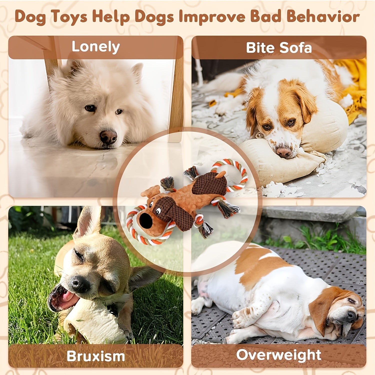 Squeaky Plush Dog Tug Toy for Strong Chewers - Hair Rope