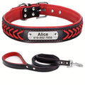 Personalized Reflective Dog Collar and Leash Set - Red, S