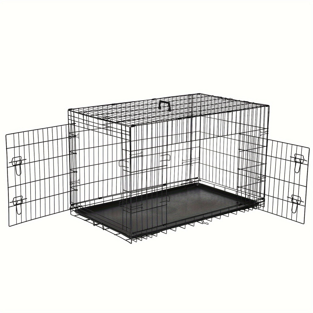 Folding Double-Door Wire Dog Crate with Divider - 48.4"L X 30.0"W X 31.3"H