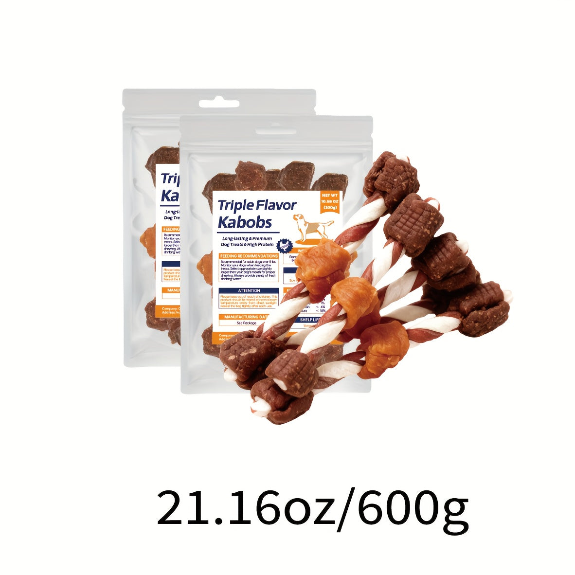 Triple-Flavor Beef Hide Dog Kabob Treats - 21.16oz/600g