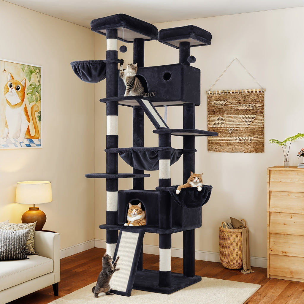 36-81 in Multi-Level Cat Tree Tower - Beige, 24''L x 24"W x 65"H-R