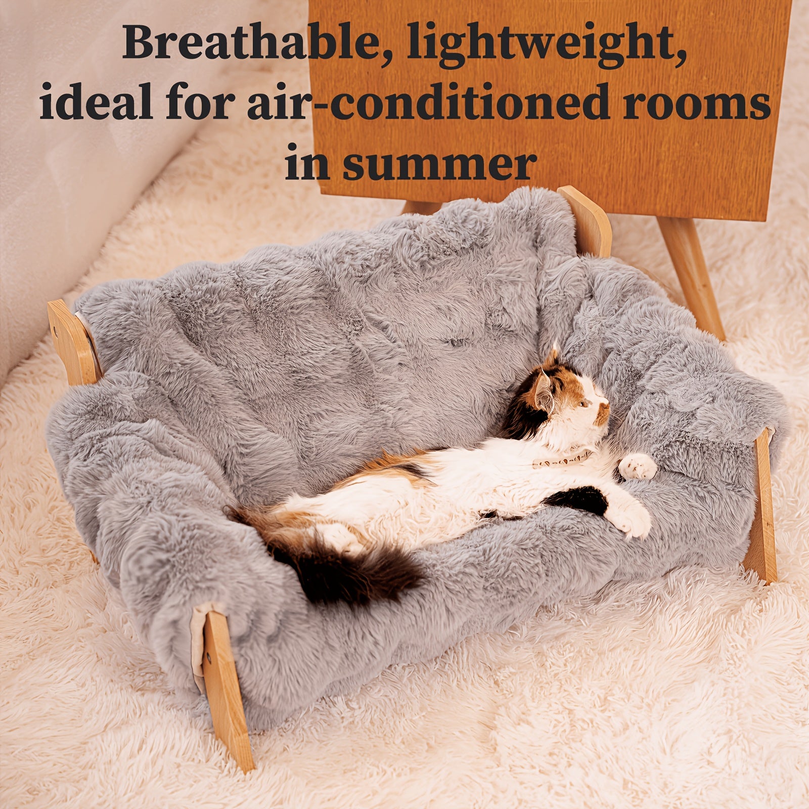 Elevated Wooden Pet Sofa Bed - Gray Fleece Replacement Mattre