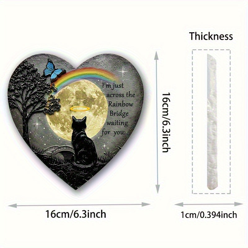 Heart-Shaped Rainbow Bridge Cat Memorial Plaque