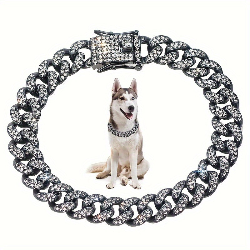 13 mm Faux Diamond Cuban Chain Pet Collar - Yellow, 5XL