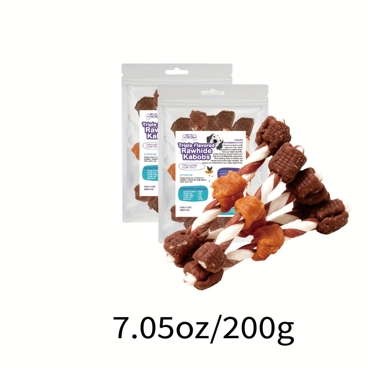 Triple-Flavor Beef Hide Dog Kabob Treats - 7.05oz/200g