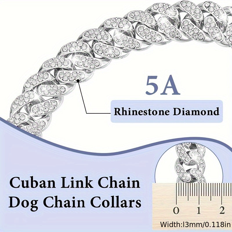 13 mm Faux Diamond Cuban Chain Pet Collar - Yellow, 3XL