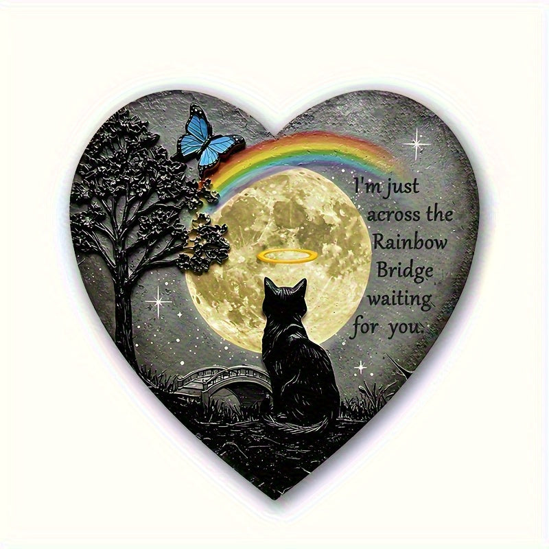 Heart-Shaped Rainbow Bridge Cat Memorial Plaque