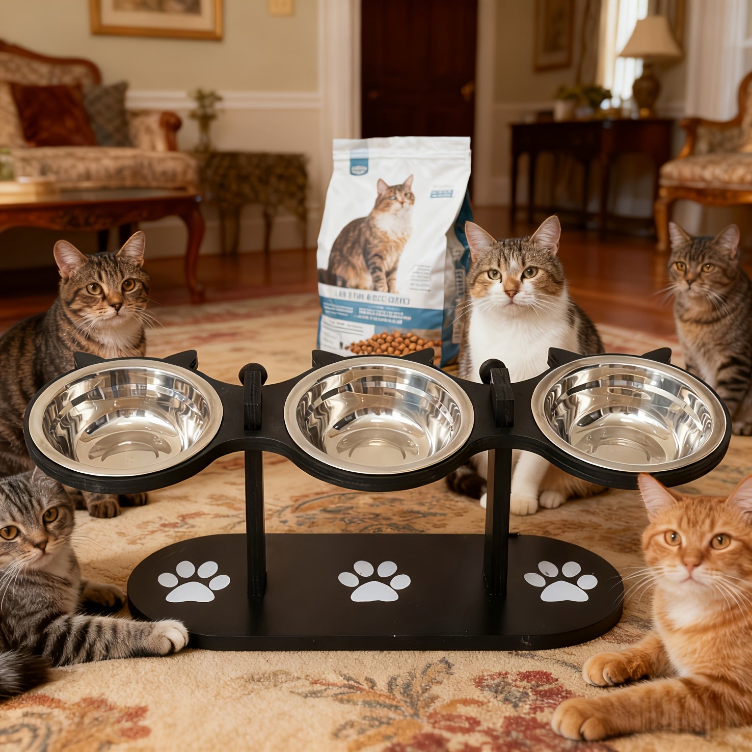 15° Tilted Elevated Pet Bowl Stand - 2 Black Bowls