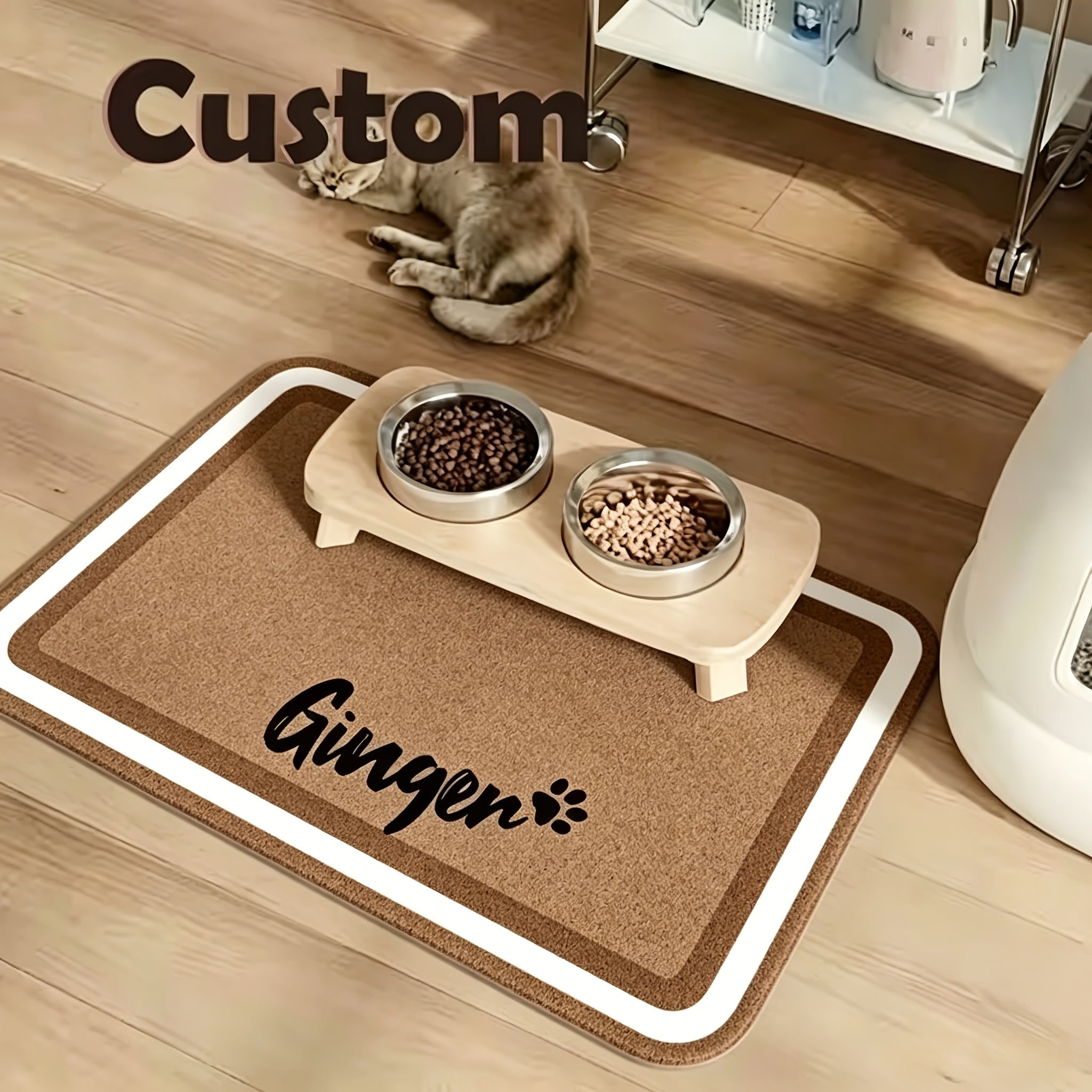 Personalized Washable Pet Feeding Mat - Grey, 16 x 24 IN