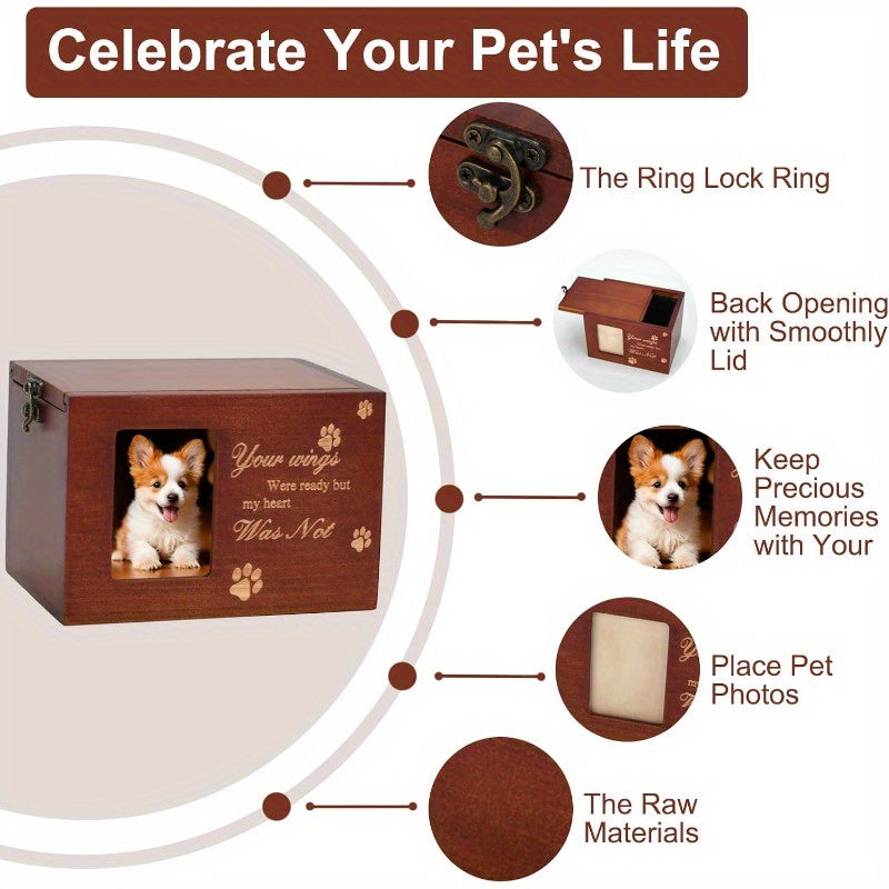 Wooden Pet Memorial Urn with Photo Frame
