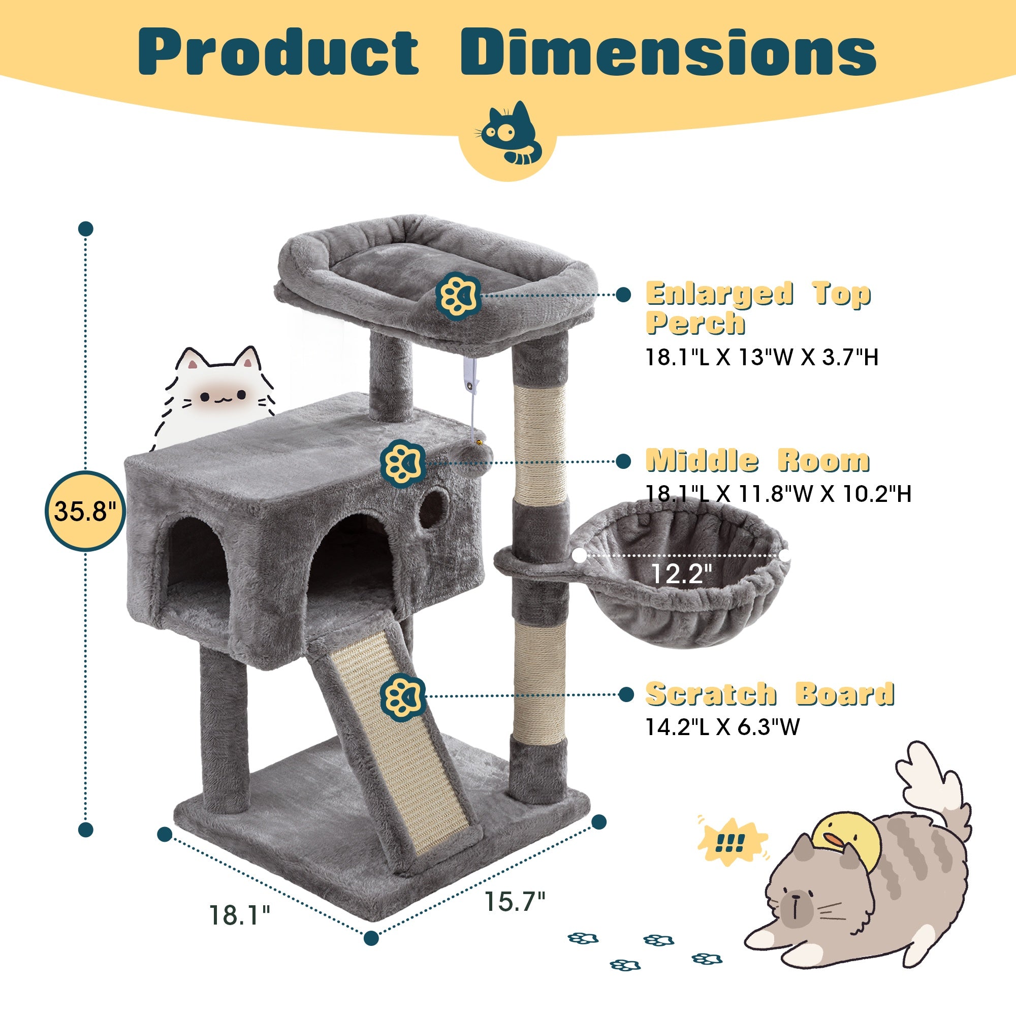 36-81 in Multi-Level Cat Tree Tower - 【Leopard Print】, 24''L X 24"W X 65"H