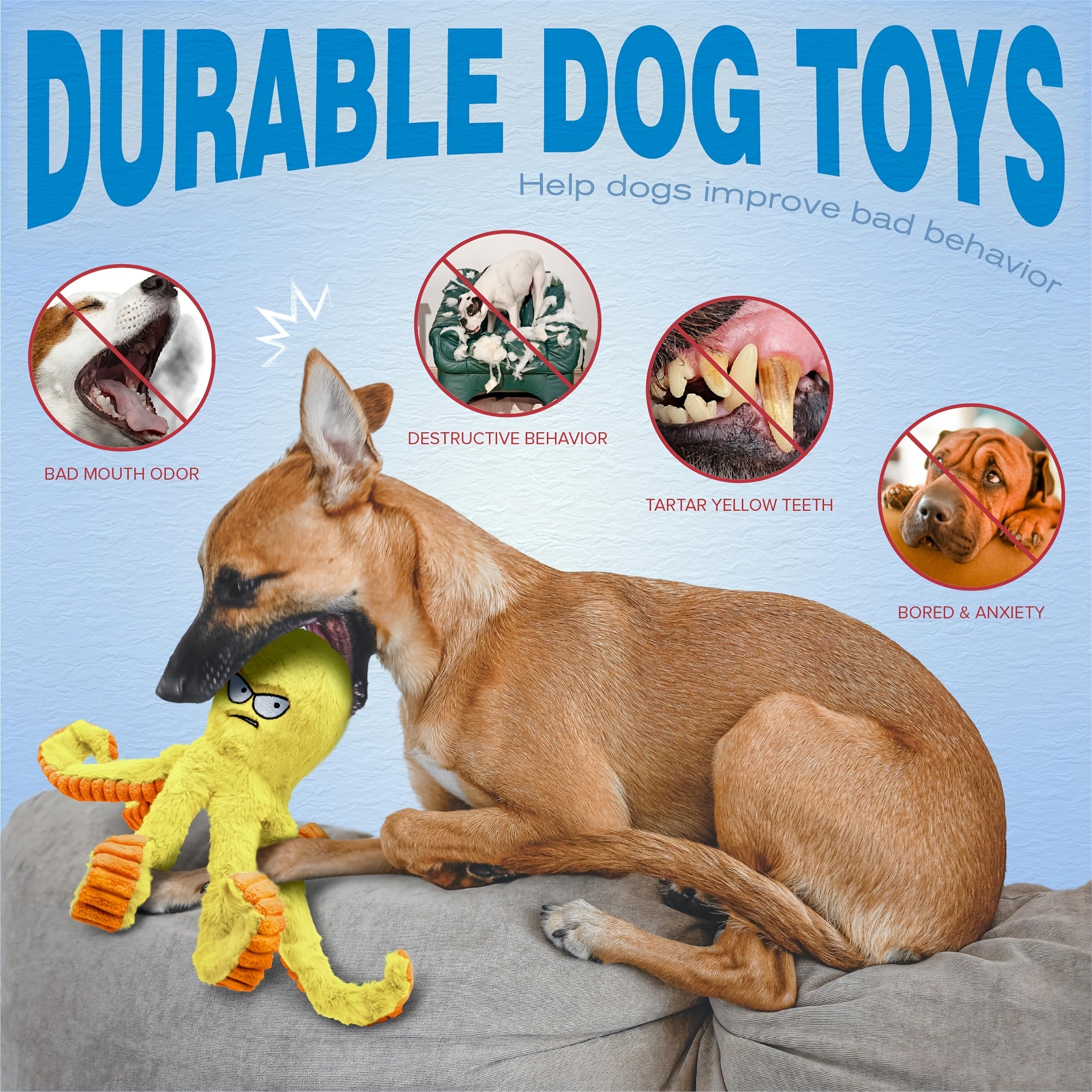 1/2/4-Pack Squeaky Octopus Dog Toy