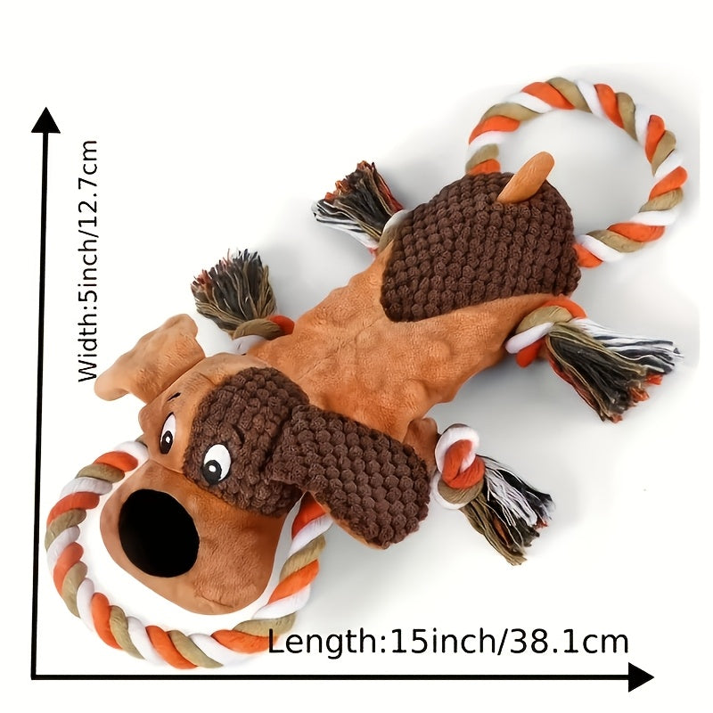 Squeaky Plush Dog Tug Toy for Strong Chewers - Pull Rope Bear